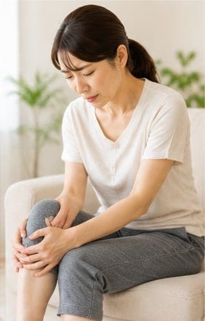 座って膝を押さえる女性(イメージ)